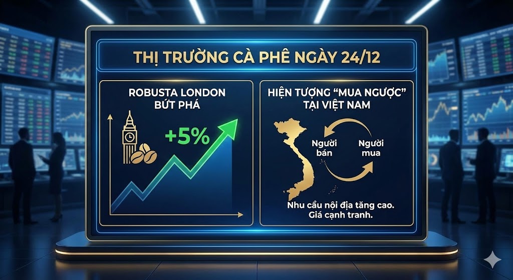 Thị trường cà phê ngày 24/12: Robusta London bứt phá, xuất hiện hiện tượng 